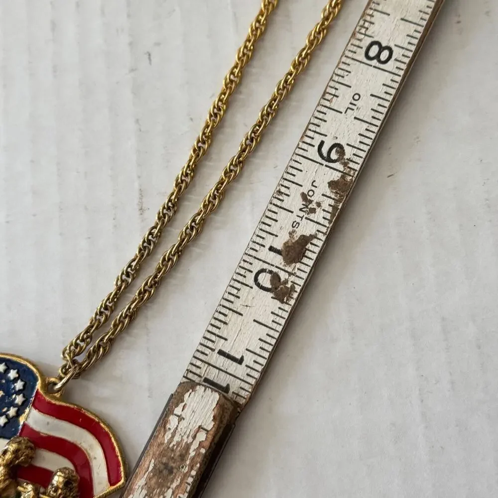 Spirit of 76 Patriotic Necklace Enamel Drummer Trio Flag Pendant w Chain SHP